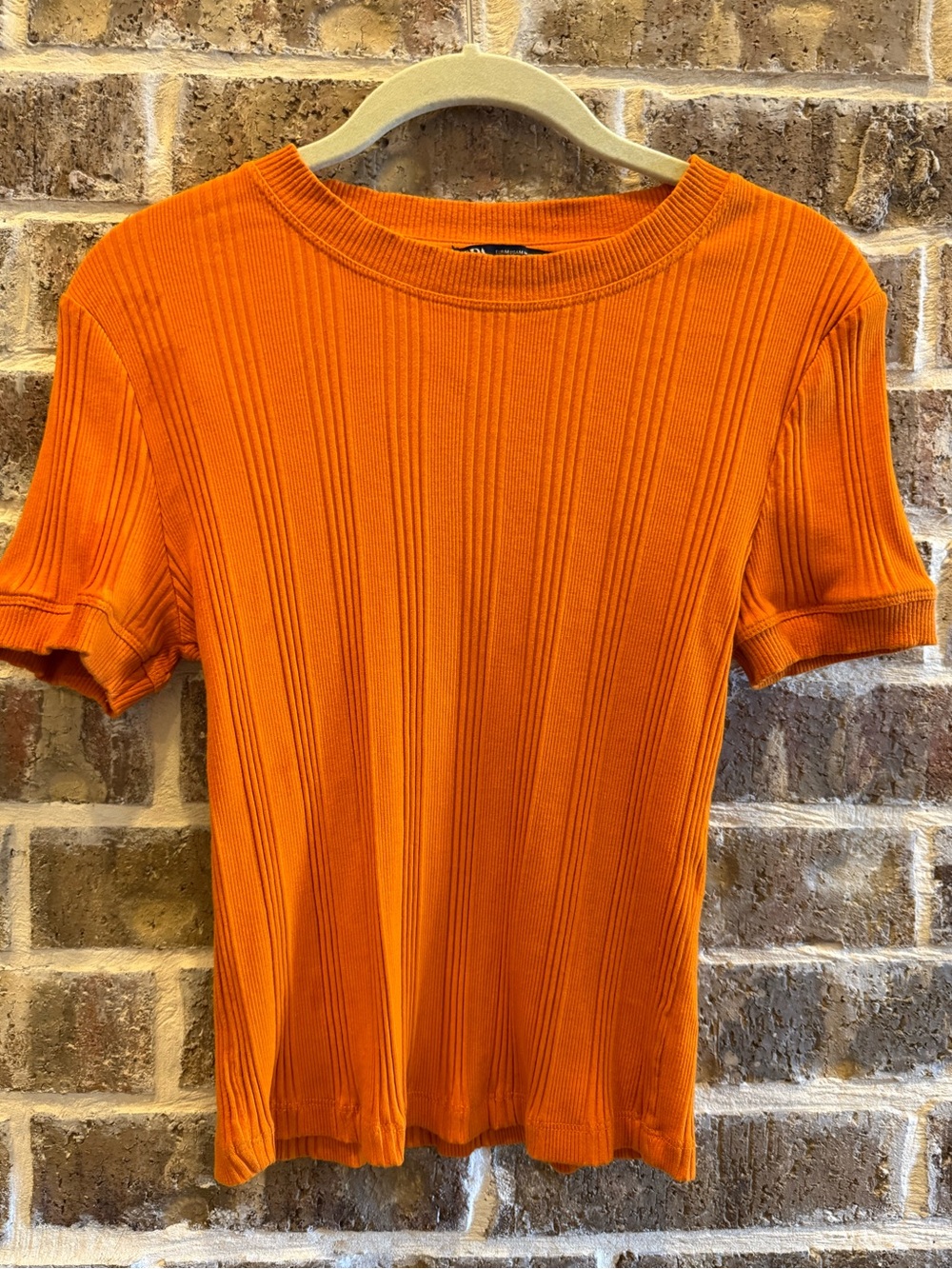 Zara Orange Ribbed Knit Short Sleeve Top M